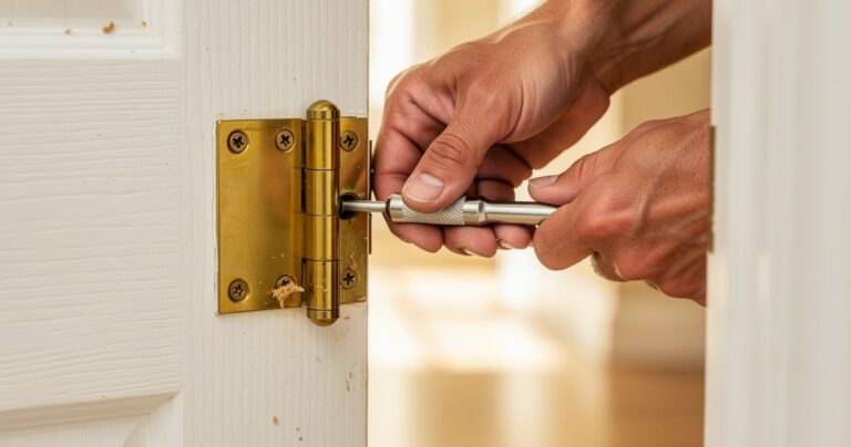 Remplacement de charnières sur une porte en bois blanc