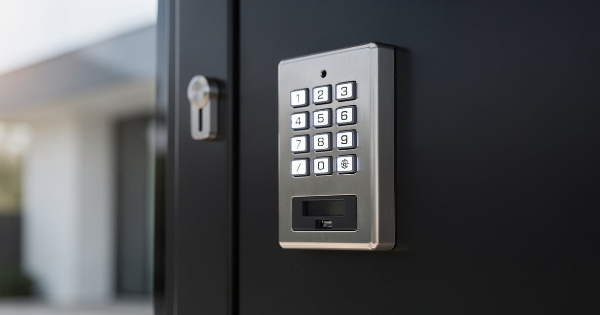 Digicode moderne installé sur une porte d'entrée résidentielle