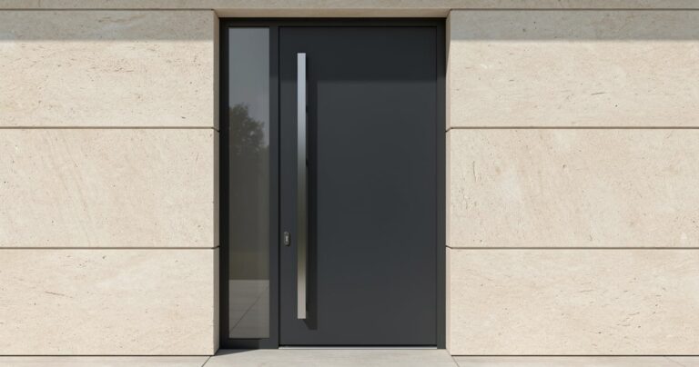 Porte d'entrée aluminium anthracite moderne sur façade contemporaine