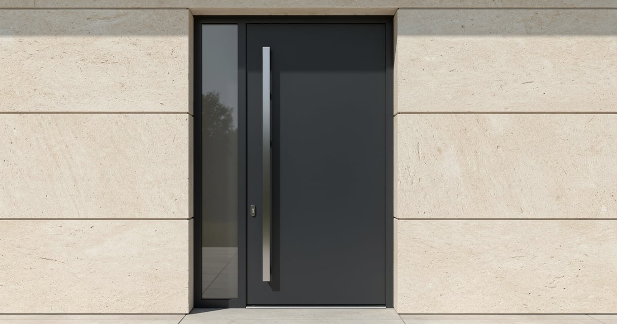 Porte d'entrée aluminium anthracite moderne sur façade contemporaine