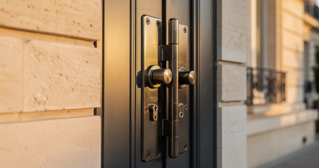 Porte anti-effraction certifiee installee sur une maison francaise, serrure multipoints visible