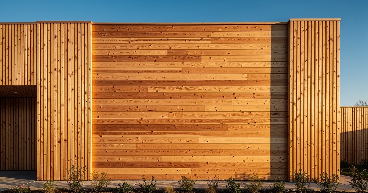 Façade de maison habillée d'un bardage bois douglas posé horizontalement